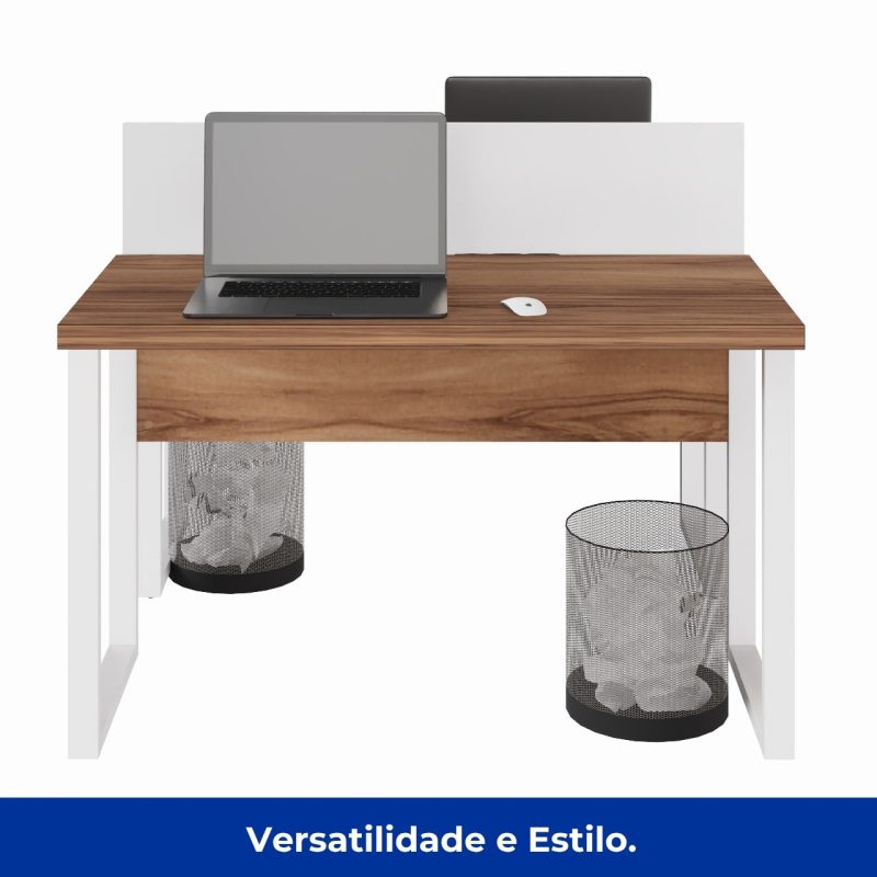 Estação de Trabalho Dupla 1,20×1,35m sem Gavetas c/ ponto de tomada PÉ QUADRO – Cor Nogal Sevilha/Branco – 34424 CADEIRAS RENOVA 8