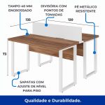 Estação de Trabalho Dupla 1,20×1,35m sem Gavetas c/ ponto de tomada PÉ QUADRO – Cor Nogal Sevilha/Branco – 34424 CADEIRAS RENOVA 12