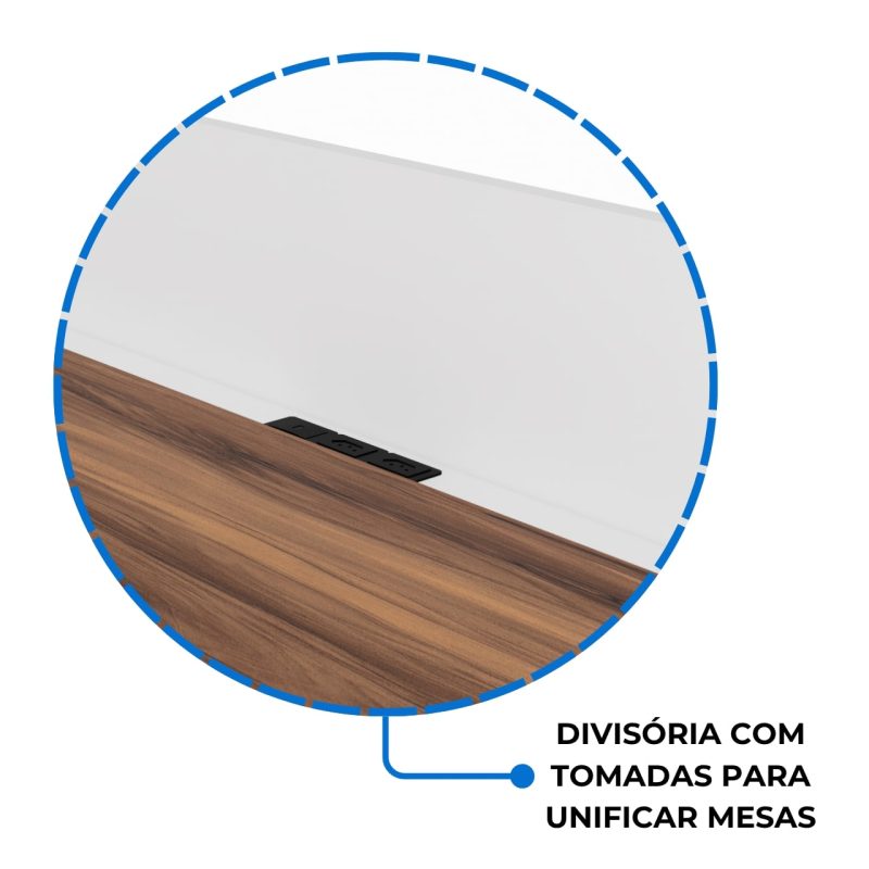 Estação de Trabalho Dupla 1,20×1,35m 02 Lugares sem Gavetas c/ ponto de tomada PÉ PAINEL – Nogal Sevilha/Branco – 34428 CADEIRAS RENOVA 5