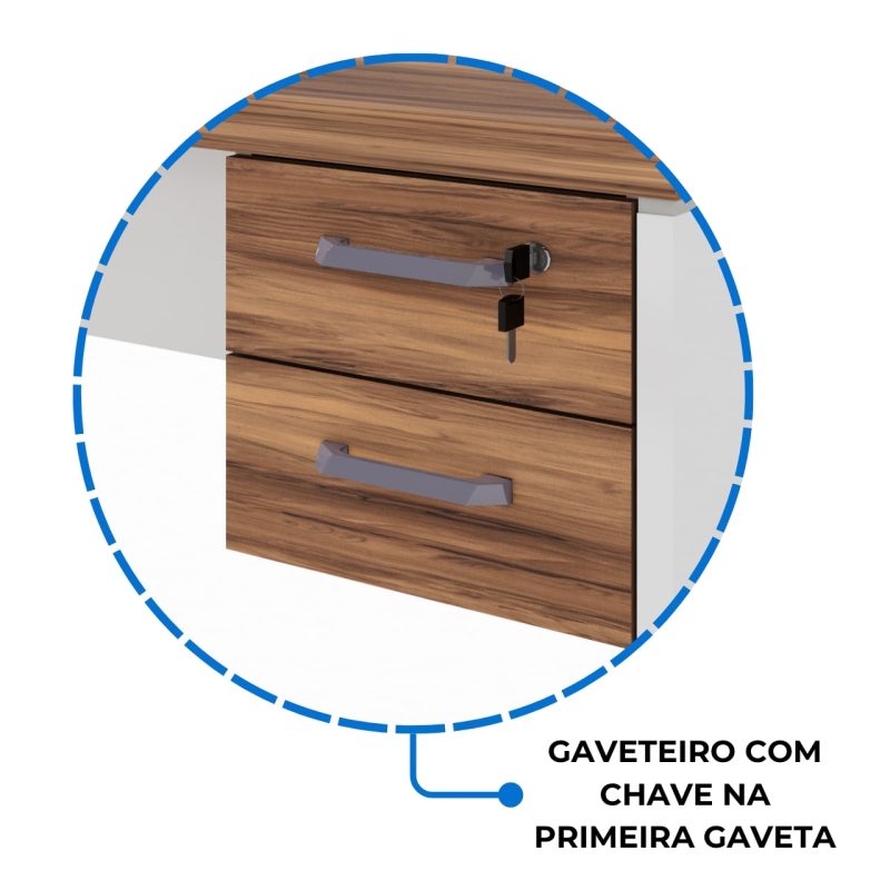 Estação de Trabalho Dupla 1,20×1,35m 02 Lugares c/ Gavetas c/ ponto de tomada PÉ PAINEL – Nogal Sevilha/Branco – 34427 CADEIRAS RENOVA 9