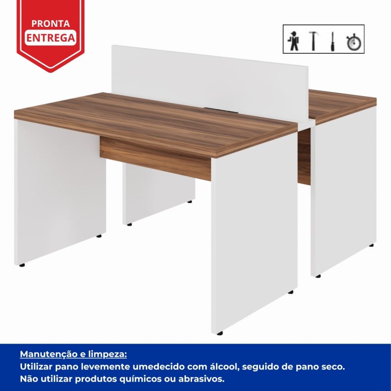 Estação de Trabalho Dupla 1,20×1,35m 02 Lugares sem Gavetas c/ ponto de tomada PÉ PAINEL – Nogal Sevilha/Branco – 34428 CADEIRAS RENOVA 8