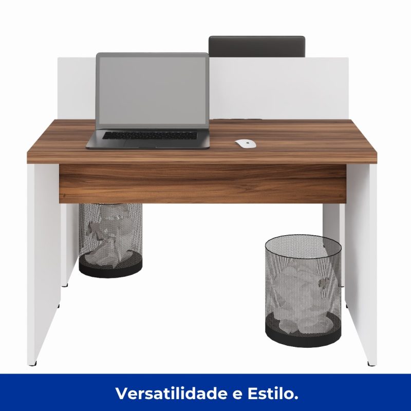 Estação de Trabalho Dupla 1,20×1,35m 02 Lugares sem Gavetas c/ ponto de tomada PÉ PAINEL – Nogal Sevilha/Branco – 34428 CADEIRAS RENOVA 7