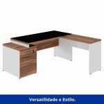 Mesa para Escritório em “L” com VIDRO FUMÊ – 1,92X1,60M NOGAL SEVILHA/BRANCO – 34432 CADEIRAS RENOVA 19