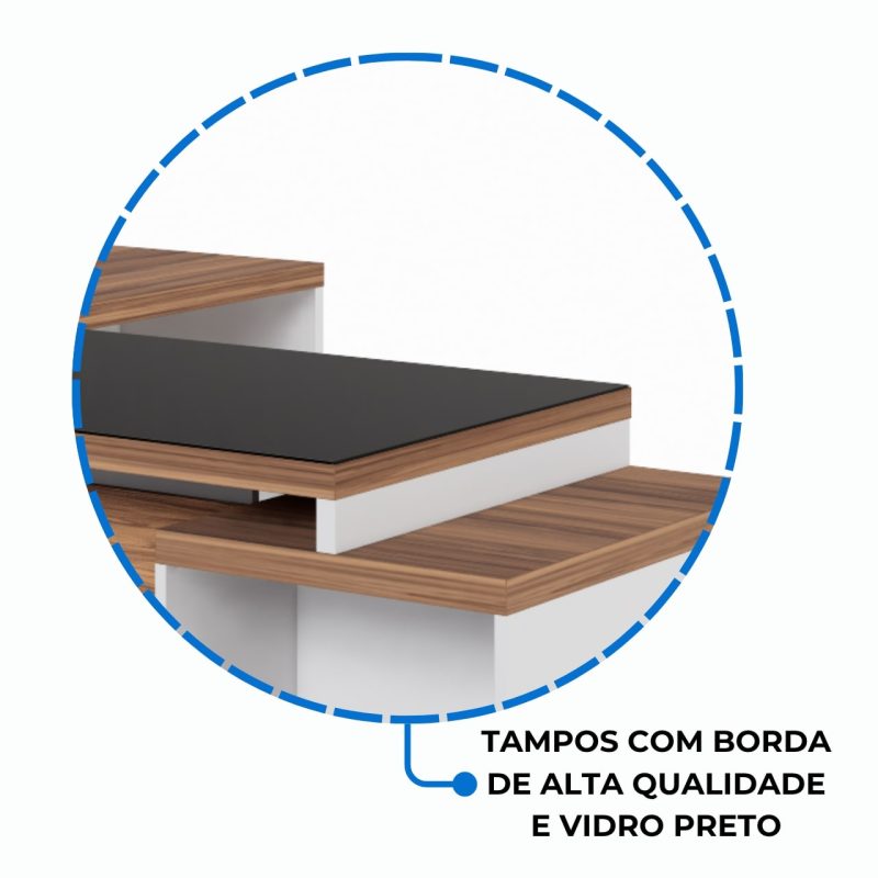 Mesa para Escritório em “L” com VIDRO FUMÊ – 1,92X1,60M NOGAL SEVILHA/BRANCO – 34432 CADEIRAS RENOVA 7