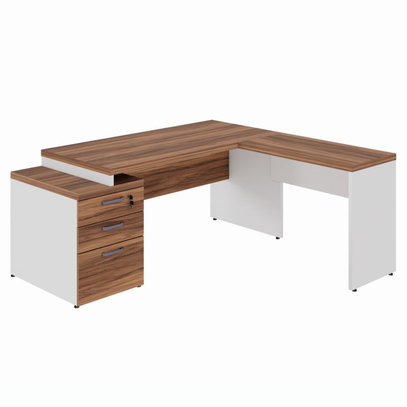 Mesa para Escritório em “L” com Gavetão – 1,92X1,60m -NOGAL SEVILHA/BRANCO – 34431 CADEIRAS RENOVA 2