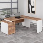 Mesa para Escritório em “L” com Gavetão – 1,92X1,60m -NOGAL SEVILHA/BRANCO – 34431 CADEIRAS RENOVA 18
