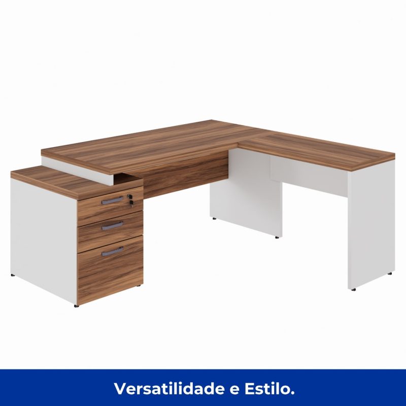 Mesa para Escritório em “L” com Gavetão – 1,92X1,60m -NOGAL SEVILHA/BRANCO – 34431 CADEIRAS RENOVA 8
