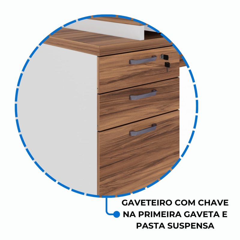 Mesa para Escritório em “L” com Gavetão – 1,92X1,60m -NOGAL SEVILHA/BRANCO – 34431 CADEIRAS RENOVA 7