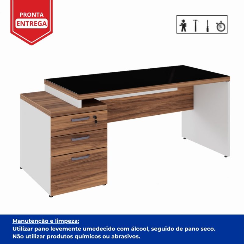 Mesa para Escritório com VIDRO FUMÊ – 1,92×0,70m – NOGAL SEVILHA/BRANCO – 34430 CADEIRAS RENOVA 6