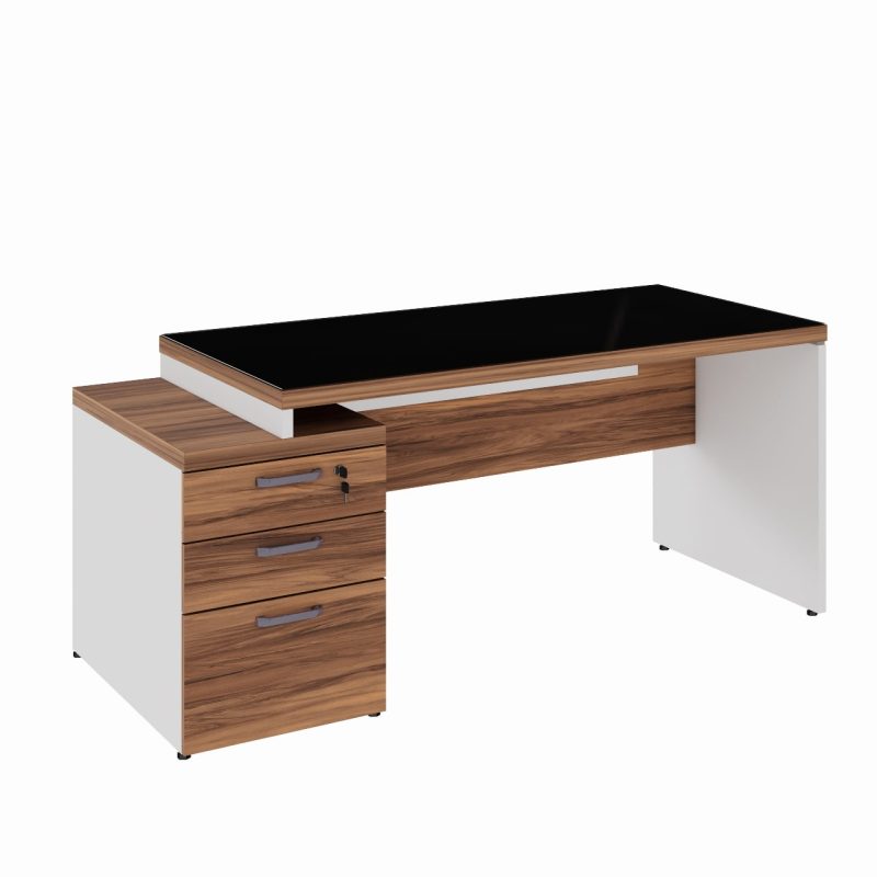 Mesa para Escritório com VIDRO FUMÊ – 1,92×0,70m – NOGAL SEVILHA/BRANCO – 34430 CADEIRAS RENOVA 2
