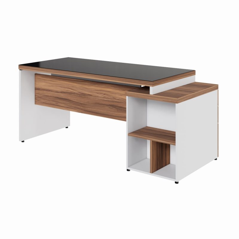 Mesa para Escritório com VIDRO FUMÊ – 1,92×0,70m – NOGAL SEVILHA/BRANCO – 34430 CADEIRAS RENOVA 4