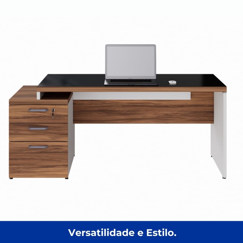 Mesa para Escritório com VIDRO FUMÊ – 1,92×0,70m – NOGAL SEVILHA/BRANCO – 34430 CADEIRAS RENOVA 5