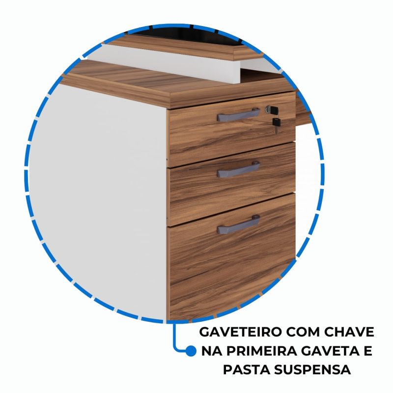 Mesa para Escritório com VIDRO FUMÊ – 1,92×0,70m – NOGAL SEVILHA/BRANCO – 34430 CADEIRAS RENOVA 8
