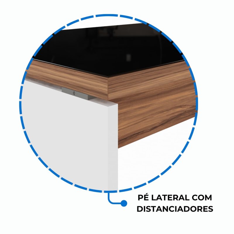 Mesa Diretorzinha c/ Aparador e Vidro Fumê – Pé de MADEIRA – 1,90×1,50m – NOGAL SEVILHA / BRANCO – 34429 CADEIRAS RENOVA 4
