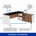 Mesa Diretorzinha c/ Aparador e Vidro Fumê – Pé de MADEIRA – 1,90×1,50m – NOGAL SEVILHA / BRANCO – 34429 CADEIRAS RENOVA 11
