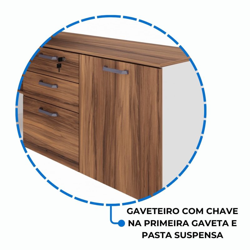 Mesa Diretorzinha c/ Aparador e Vidro Fumê – Pé de MADEIRA – 1,90×1,50m – NOGAL SEVILHA / BRANCO – 34429 CADEIRAS RENOVA 9