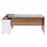 Mesa Diretorzinha c/ Aparador e Vidro Fumê – Pé de MADEIRA – 1,90×1,50m – NOGAL SEVILHA / BRANCO – 34429 CADEIRAS RENOVA 16
