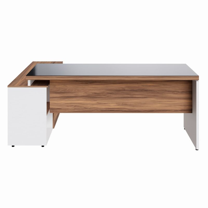 Mesa Diretorzinha c/ Aparador e Vidro Fumê – Pé de MADEIRA – 1,90×1,50m – NOGAL SEVILHA / BRANCO – 34429 CADEIRAS RENOVA 8