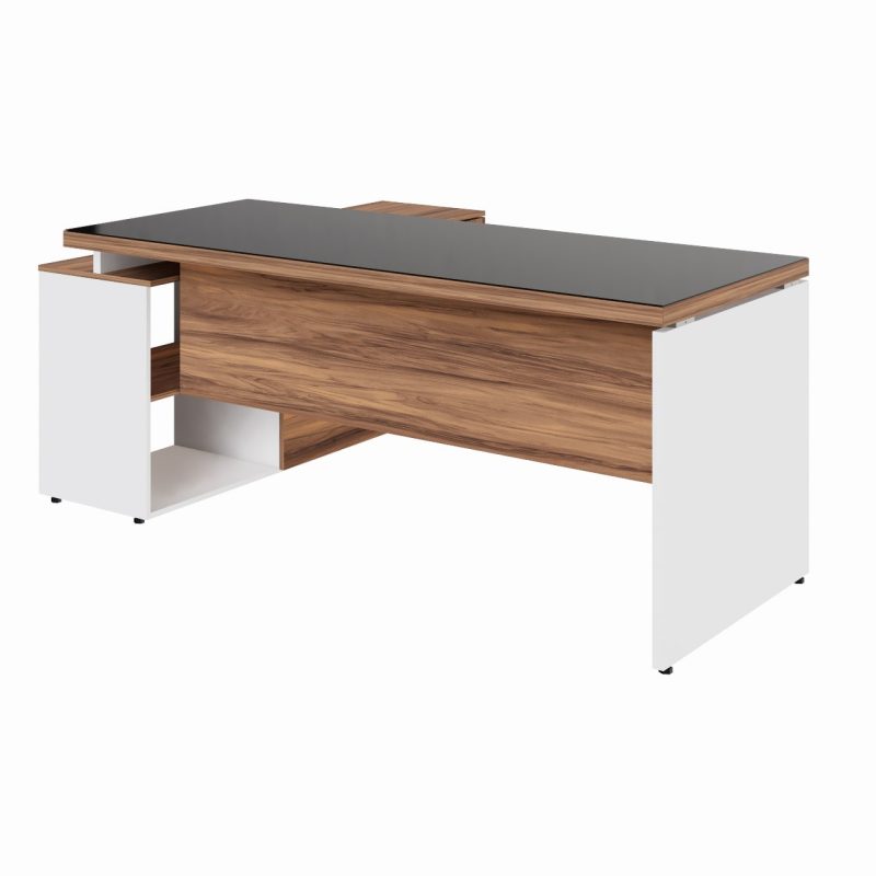 Mesa Diretorzinha c/ Aparador e Vidro Fumê – Pé de MADEIRA – 1,90×1,50m – NOGAL SEVILHA / BRANCO – 34429 CADEIRAS RENOVA 6