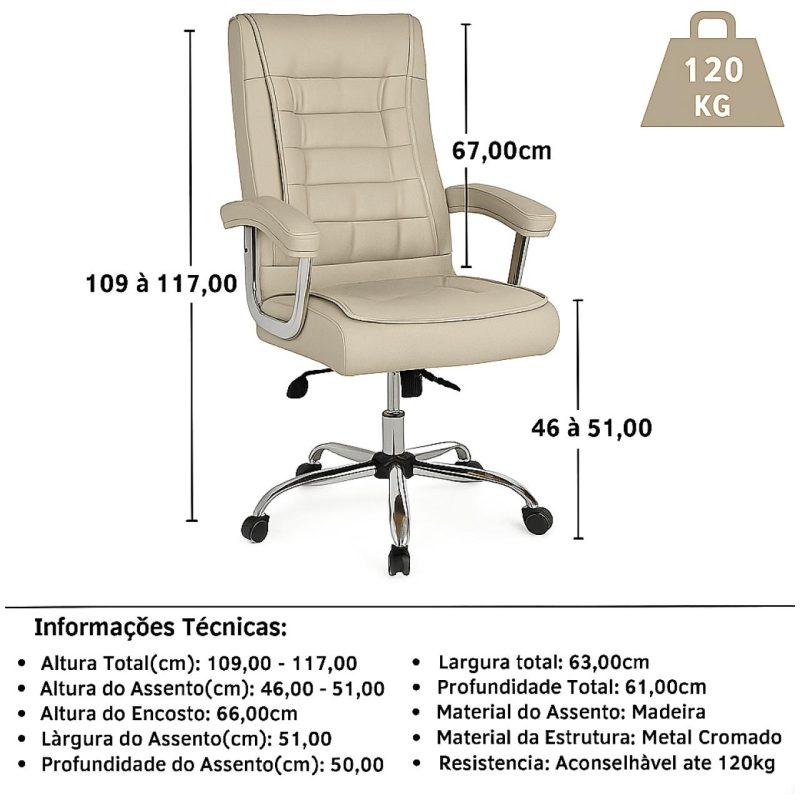 Poltrona Presidente LUXO c/ mola Ensacada – COR FENDI – 30061 CADEIRAS RENOVA 6