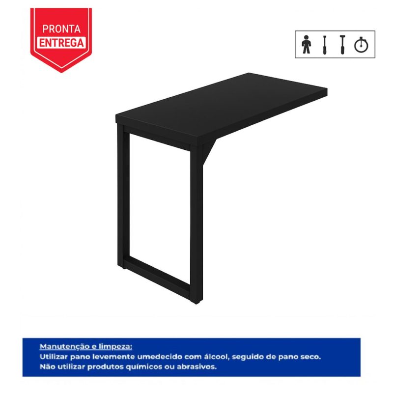 Mesa AUX PÉ QUADRO – 0,90×0,45m – PRETO/PRETO – 26004 CADEIRAS RENOVA 4