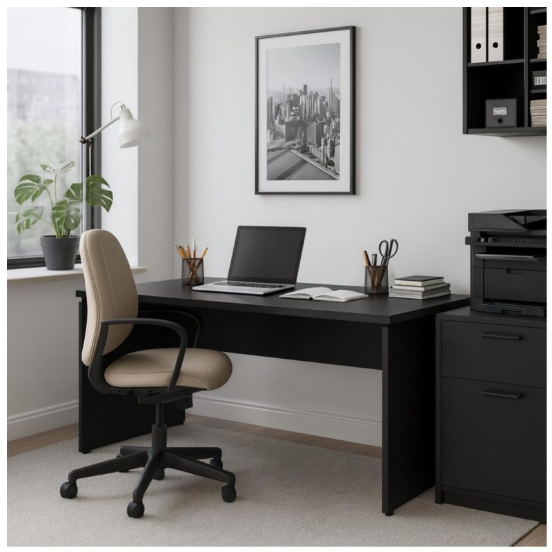 Mesa Escritório 1,70×0,70m – S/ Gavetas – PRETO/PRETO – 26007 CADEIRAS RENOVA 8