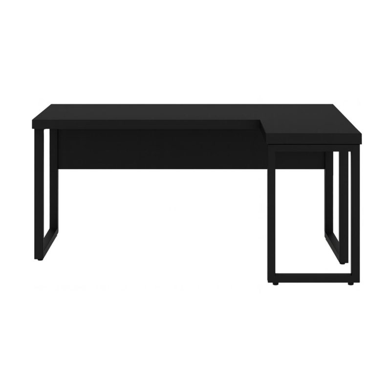 Mesa em L PÉ QUADRO (Mesa 1,50m + Mesa Auxiliar) – S/ Gavetas – PRETO / PRETO – 26010 CADEIRAS RENOVA 3