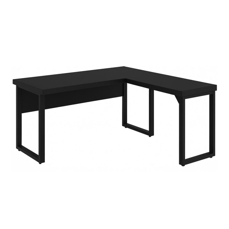 Mesa em L PÉ QUADRO (Mesa 1,50m + Mesa Auxiliar) – S/ Gavetas – PRETO / PRETO – 26010 CADEIRAS RENOVA 2