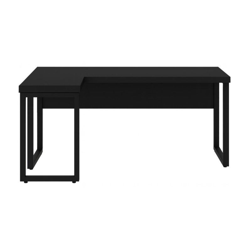 Mesa em L PÉ QUADRO (Mesa 1,50m + Mesa Auxiliar) – S/ Gavetas – PRETO / PRETO – 26010 CADEIRAS RENOVA 4