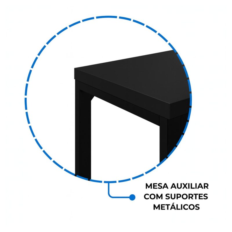 Mesa em L PÉ QUADRO (Mesa 1,50m + Mesa Auxiliar) – S/ Gavetas – PRETO / PRETO – 26010 CADEIRAS RENOVA 9