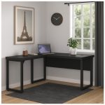 Mesa em L PÉ QUADRO (Mesa 1,50m + Mesa Auxiliar) – S/ Gavetas – PRETO / PRETO – 26010 CADEIRAS RENOVA 19