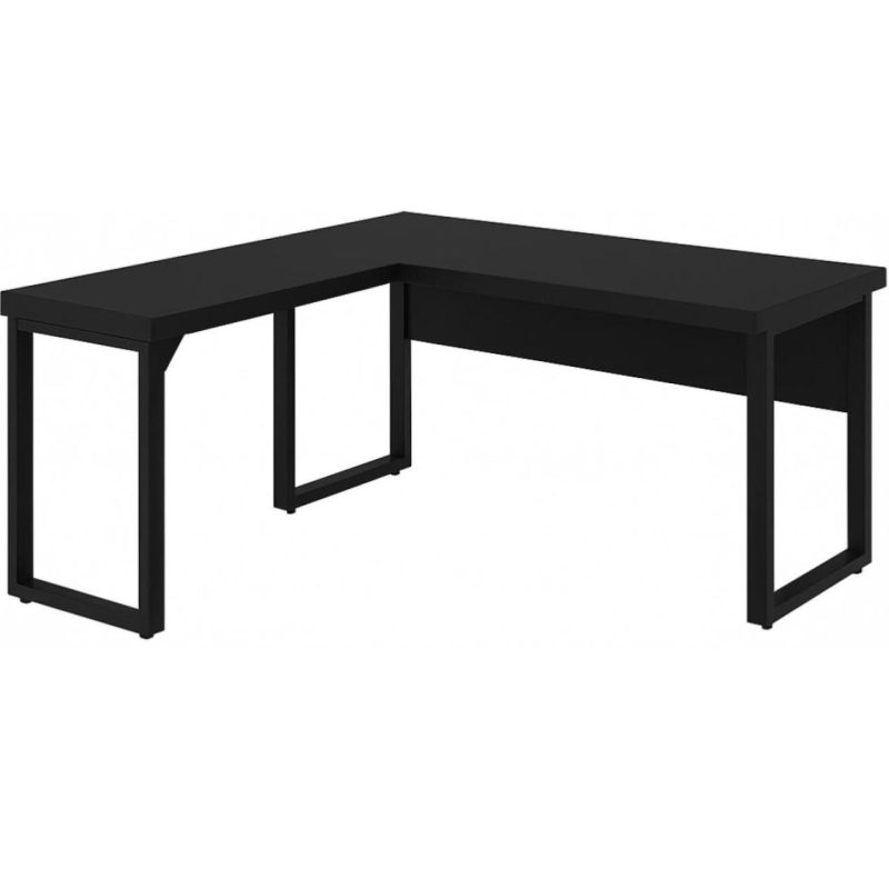 Mesa em L PÉ QUADRO (Mesa 1,70m + Mesa Auxiliar) – S/ Gavetas – PRETO / PRETO – 26011 CADEIRAS RENOVA 5
