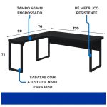 Mesa em L PÉ QUADRO (Mesa 1,70m + Mesa Auxiliar) – S/ Gavetas – PRETO / PRETO – 26011 CADEIRAS RENOVA 14