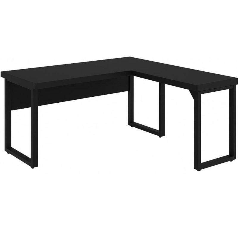 Mesa em L PÉ QUADRO (Mesa 1,70m + Mesa Auxiliar) – S/ Gavetas – PRETO / PRETO – 26011 CADEIRAS RENOVA 2