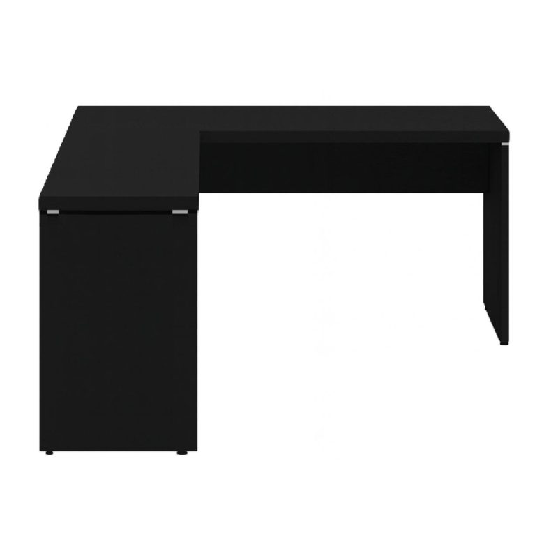 Mesa em L PÉ PAINEL (Mesa 1,50m + Mesa Auxiliar) – S/ Gavetas – PRETO / PRETO – 26012 CADEIRAS RENOVA 3
