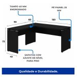 Mesa em L PÉ PAINEL (Mesa 1,50m + Mesa Auxiliar) – S/ Gavetas – PRETO / PRETO – 26012 CADEIRAS RENOVA 14