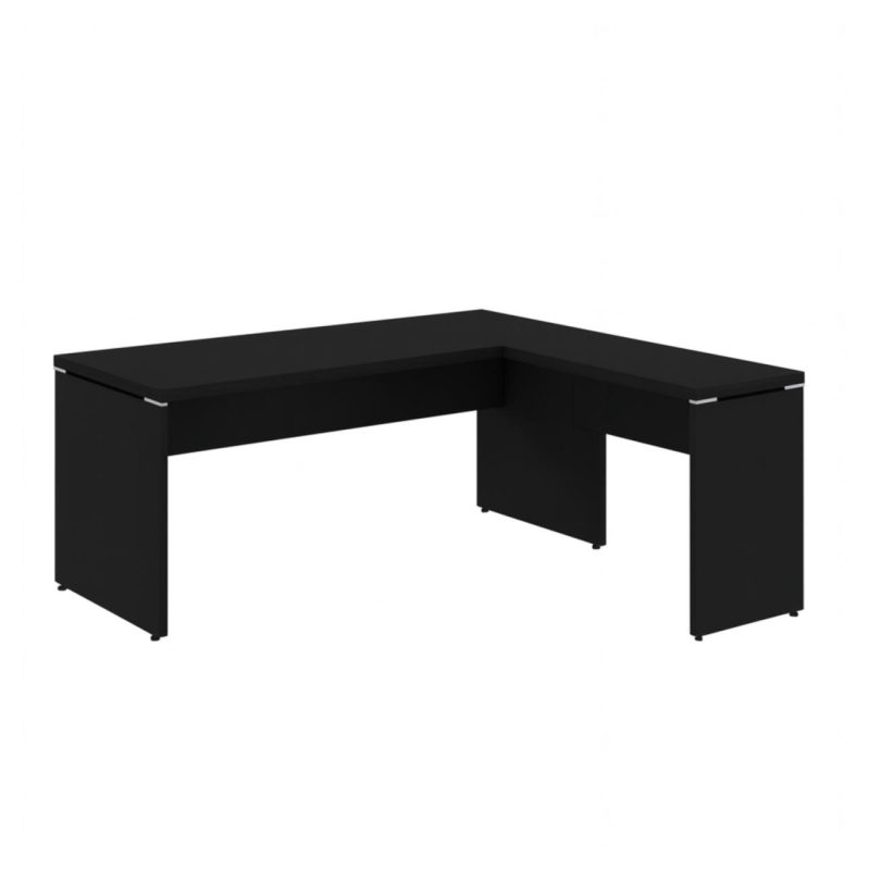 Mesa em L PÉ PAINEL (Mesa 1,50m + Mesa Auxiliar) – S/ Gavetas – PRETO / PRETO – 26012 CADEIRAS RENOVA 2