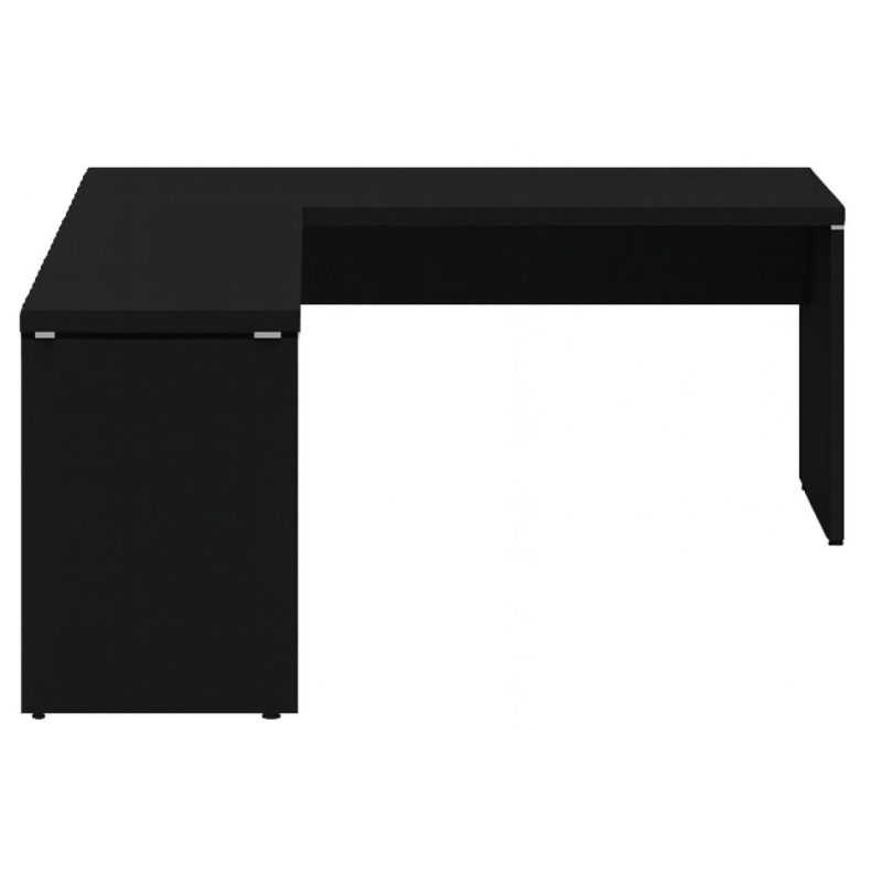Mesa em L PÉ PAINEL (Mesa 1,70m + Mesa Auxiliar) – S/ Gavetas – PRETO / PRETO – 26013 CADEIRAS RENOVA 3