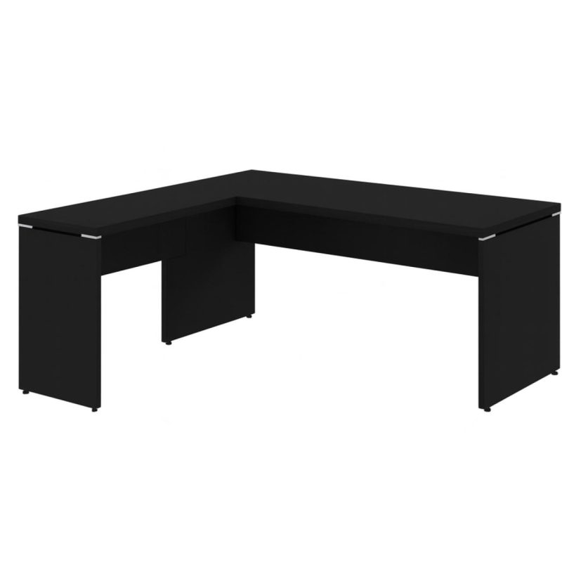 Mesa em L PÉ PAINEL (Mesa 1,70m + Mesa Auxiliar) – S/ Gavetas – PRETO / PRETO – 26013 CADEIRAS RENOVA 5
