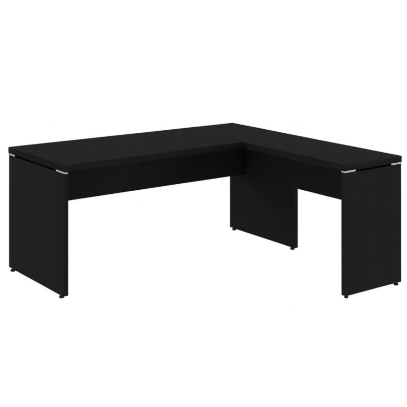 Mesa em L PÉ PAINEL (Mesa 1,70m + Mesa Auxiliar) – S/ Gavetas – PRETO / PRETO – 26013 CADEIRAS RENOVA 2