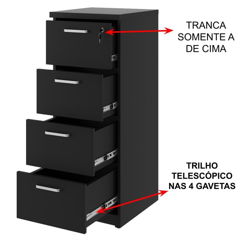 Arquivo de Madeira para Pasta Suspensa com 4 Gavetas – MDP PRETO – 26035 CADEIRAS RENOVA 4