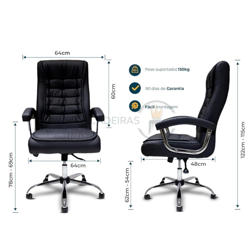 Poltrona LUXO IMPORTADA Concha Dupla Syncron – Couríssimo Preto – 30017 CADEIRAS RENOVA 9